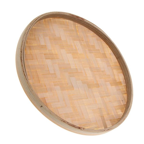 Max Round Bamboo Sieve Handmade Bamboo Weaving Baskets Kitchen Fruit Plate 22cm on Sale